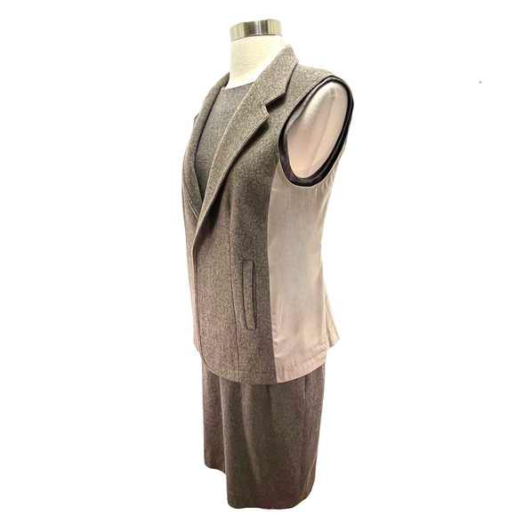 Lafayette 148 NY 3-Piece Taupe Wool Suit Dress — Dress (2), Vest (4) Blazer (4) - Picture 6 of 16